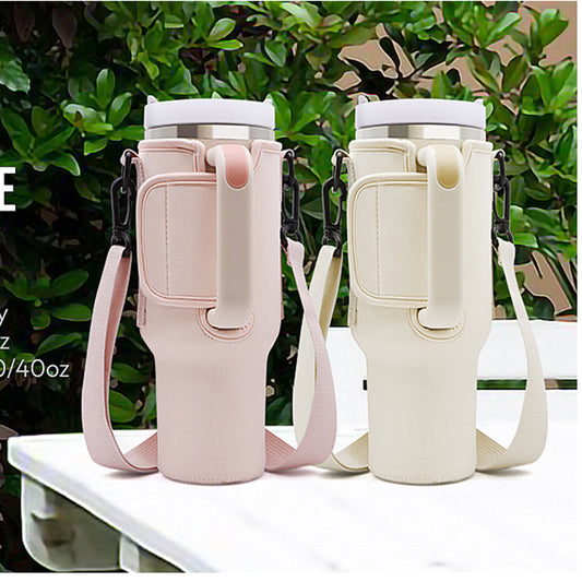 Portable Outdoor Cover for Mugs and Bottles with shoulder strap
